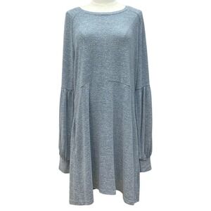 Womens Swing Dress Large Heather Gray Blue Long Sleeve Babydoll Tunic